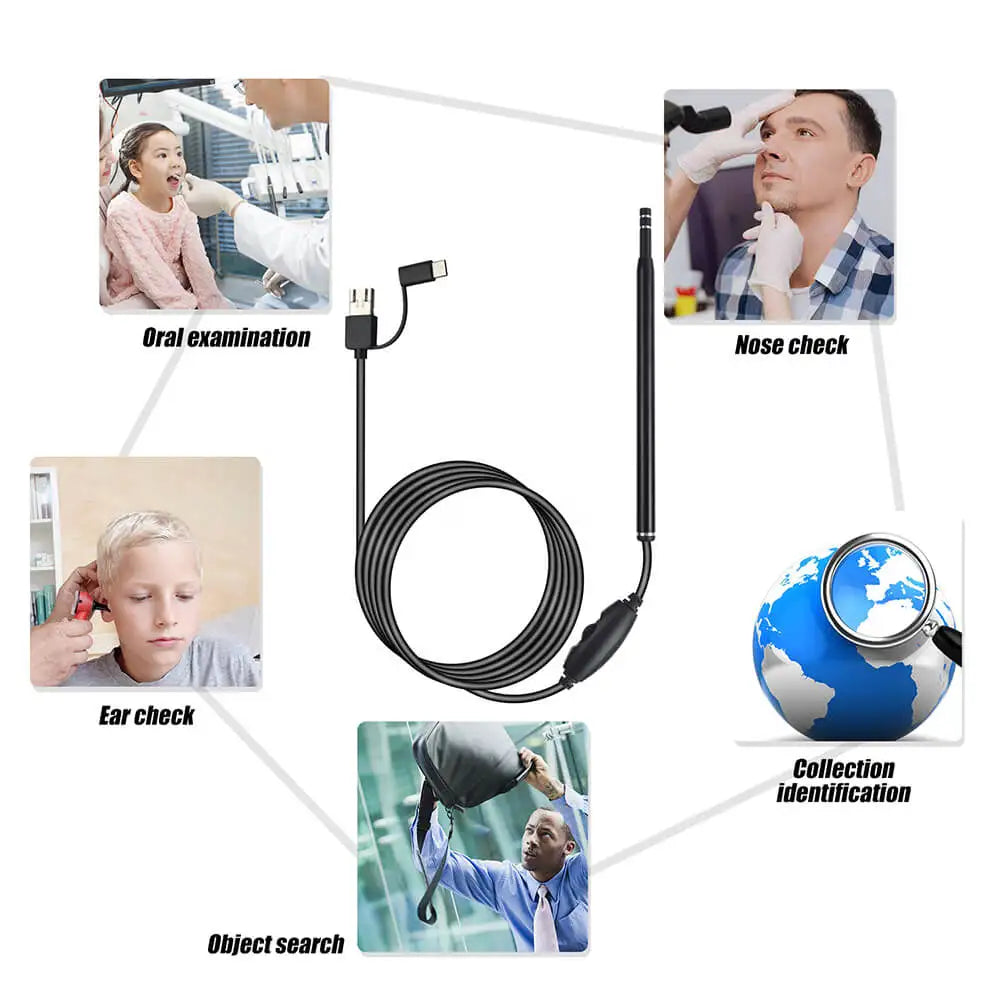 3-in-1 HD Ear Cleaning Endoscope Camera - Visual Ear Cleaner with 720P HD, Adjustable LED, Compatible with Android, Windows & MAC